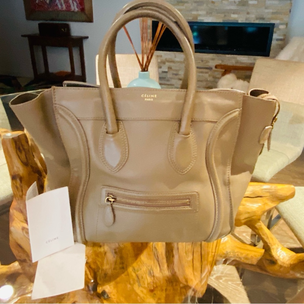 RARE $3500 100% AUTH CELINE XL LUGGAGE TOTE TAUPE BAG WITH AUTH PAPER TAG